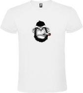 Wit t-shirt met Gorilla en sigaar grote print Size XXXL