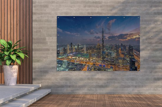 Décoration murale Skyline de Dubaï avec Burj Khalifa un soir nuageux - 180x120 cm - Poster jardin - Toile jardin - Poster extérieur