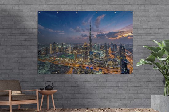 Décoration murale Skyline de Dubaï avec Burj Khalifa un soir nuageux - 180x120 cm - Poster jardin - Toile jardin - Poster extérieur