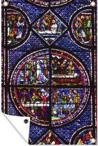 Tuindecoratie Afbeelding van glas in lood glas in een kathedraal in Chartres - 40x60 cm - Tuinposter - Tuindoek - Buitenposter