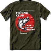 Fishing Club - Vissen T-Shirt | Grappig Verjaardag Vis Hobby Cadeau Shirt | Dames - Heren - Unisex | Tshirt Hengelsport Kleding Kado - Leger Groen - M