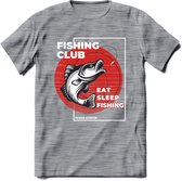 Fishing Club - Vissen T-Shirt | Grappig Verjaardag Vis Hobby Cadeau Shirt | Dames - Heren - Unisex | Tshirt Hengelsport Kleding Kado - Donker Grijs - Gemaleerd - 3XL