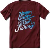 Keeo Calm Go Fishing - Vissen T-Shirt | Grappig Verjaardag Vis Hobby Cadeau Shirt | Dames - Heren - Unisex | Tshirt Hengelsport Kleding Kado - Burgundy - M