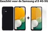 Samsung galaxy A13 hoesje zwart siliconen back cover + screen protector hard tempert glas