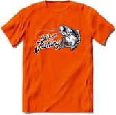 Lets Go Fishing - Vissen T-Shirt | Grappig Verjaardag Vis Hobby Cadeau Shirt | Dames - Heren - Unisex | Tshirt Hengelsport Kleding Kado - Oranje - M