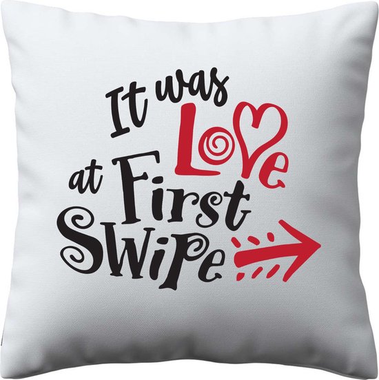 Housse de coussin '' Love at first swipe '' - Valentine - Love - Housse de coussin - kussen exclusif - Wit - Coussin