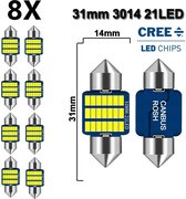 ( Set 8 Pièces ) C5W 31mm Wit Clair 6500K 12V LED CANbus Compatible avec ESP CHIP sans erreur - 3014 Cree 21-SMD - 6500 Kelvin -1000 Lumen - Instrument - Éclairage intérieur - RTH31W