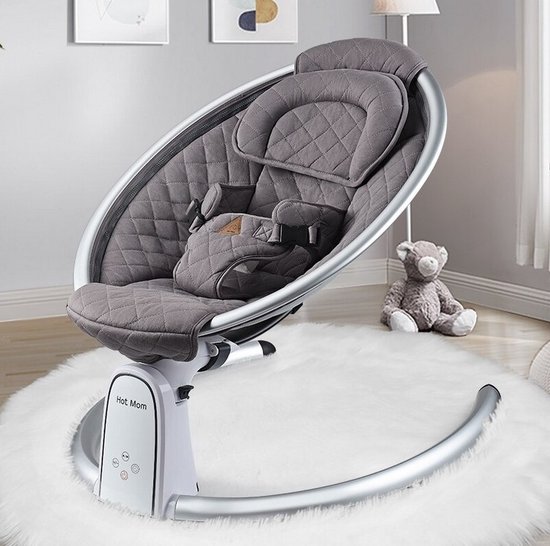 Hot Mom® Automatische Schommelstoel voor Baby’s - Elektrische Baby Wieg - Afstandbestuurbare Wipstoel - Vijf standen - Speel muziek af met Bluetooth - Stijlvol - 0-1 jaar - 60 x 70 x 55 cm - Antraciet
