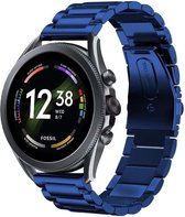 Stalen Smartwatch bandje - Geschikt voor  Fossil Gen 6 - 44mm stalen band - blauw - Strap-it Horlogeband / Polsband / Armband