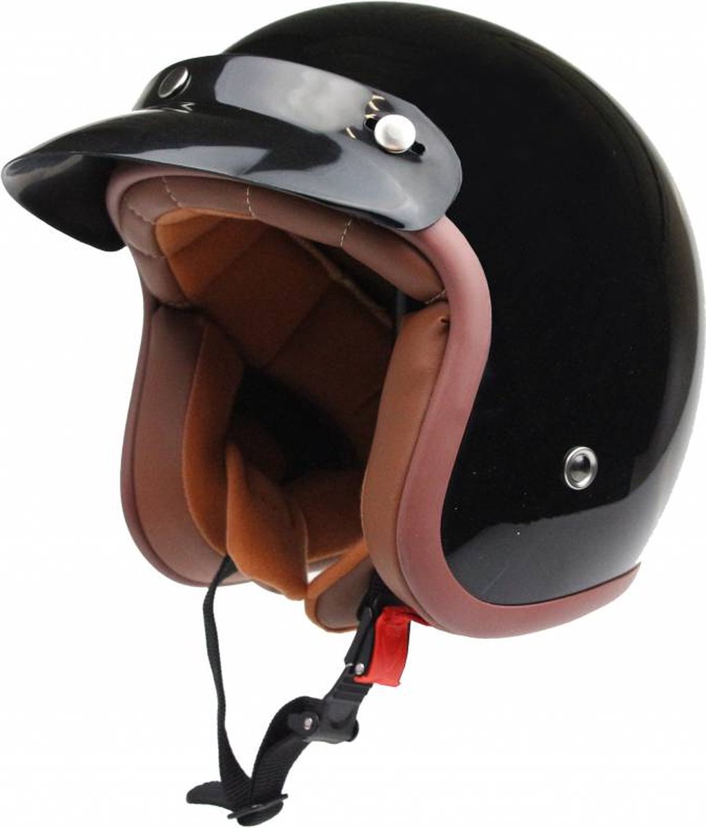 Redbike RB766 jethelm retro helm voor motor & scooter glans zwart