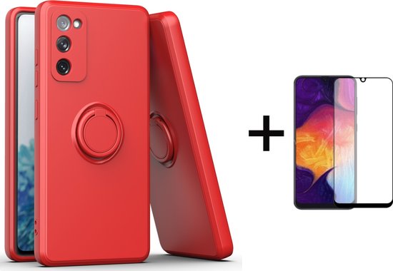 Samsung Galaxy A50 Back Cover | Telefoonhoesje | Ring Houder | Rood + 1x Screenprotector