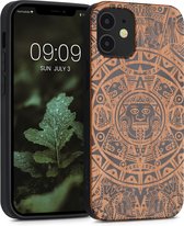 kwmobile telefoonhoesje geschikt voorApple iPhone 12 mini - Hoesje met bumper - kersenhout - In lichtbruin / zwart Maya Kalender design