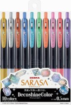 Zebra Sarasa Clip Gel Pen 0.5mm Decoshine Color 10 Color Set verpakt in een Zipperbag