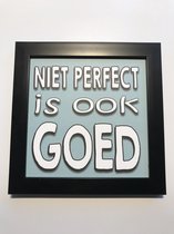 Tekstbord / Wandbord / Perfect goed / Verjaardag / Cadeau / Woondecoratie / Blauw / Fotolijst