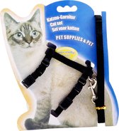 Leshuang®️ Kat - Katten - Kattentuigje met Looplijn - Kattenhalsband met Belletje - Looplijn Kat - Tuigje Kat - Zwart