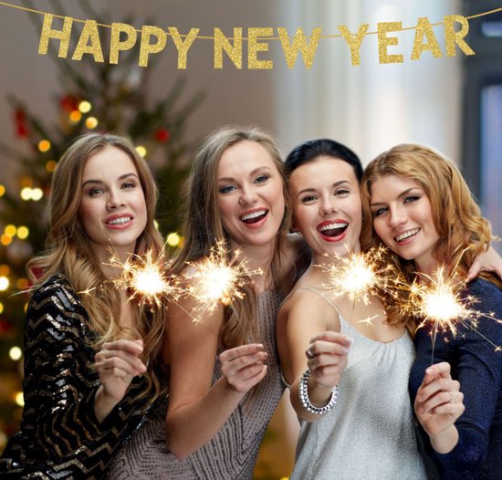 Happy New Year Zwart Goud - 135 centimeter kopen