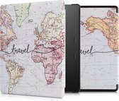kwmobile hoes geschikt voor Amazon Kindle Oasis 10. Generation - Magnetische sluiting - E reader cover in zwart / meerkleurig - Travel Wereldkaart design