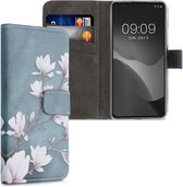 kwmobile telefoonhoesje voor Xiaomi 11 Lite (5G) NE / Mi 11 Lite (5G) - Hoesje met pasjeshouder in taupe / wit / blauwgrijs - Magnolia design