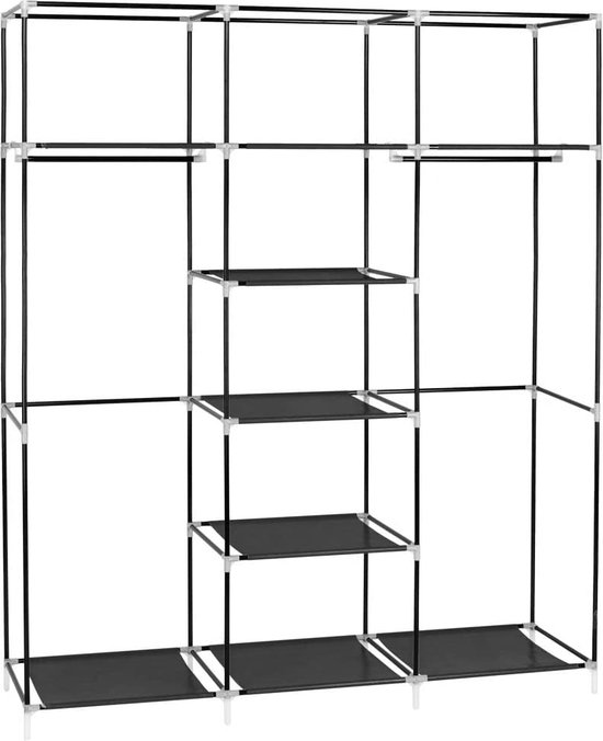 Life's Green® KM2G XXL opvouwbare kledingkast - stalen frame met 200KG draagkracht - Opbergkast - Campingkast - duurzaam design stoffen garderobekast - 9 opslag planken en 2 ophangstangen - ruimtebesparende kleerkast - grijs - 150x45x175CM — afbeelding 5