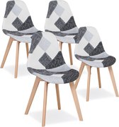 Kamyra® Design Kuipstoelen Set van 4 - Kuipstoel, Kuipzetel, Eetkamerstoel - Comfortabel, Stijlvol - Hout & Stof - Grijs/Zwart/Wit