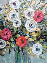 Maison de France - Canvas Olieverf schilderij - bloemen in vaas donker - olieverf - 132 × 177 cm