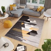 Tapiso Elefanta Vloerkleed Grijs Zwart Geel Abstract Modern Woonkamer Tapijt Maat- 120x170