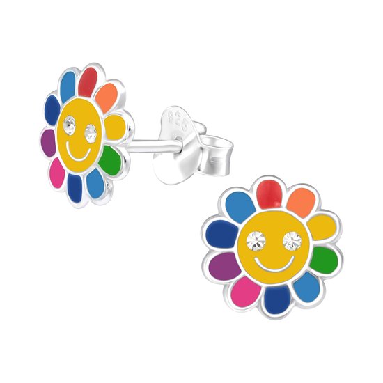 Boucles d'oreilles enfant argent cristal fleur coloré | Clips d'oreilles Fille Argent | Zilverana | Argent Sterling 925