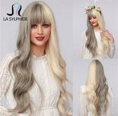 Damespruik- Halloweenpruik - Pruik voor feesten - Half Grijs, Half blond -  80 cm