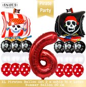 Cijfer Ballon Hoera 6 Jaar * Snoes * Piraten Thema * Piratenschip * Thema Pakket * Verjaardag Kinderverjaardag * Verjaardagfeest * Decoratie Ballonnen nummer 6 * 6 Jaar