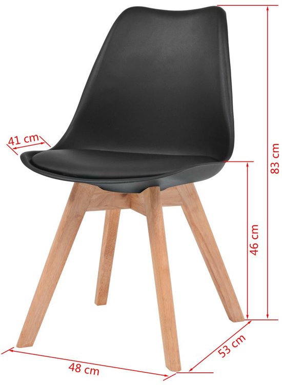 4 Moderne kunststof eetkamerstoelen stoelen met zachte lederen zitting -  zwart - black... | bol.com