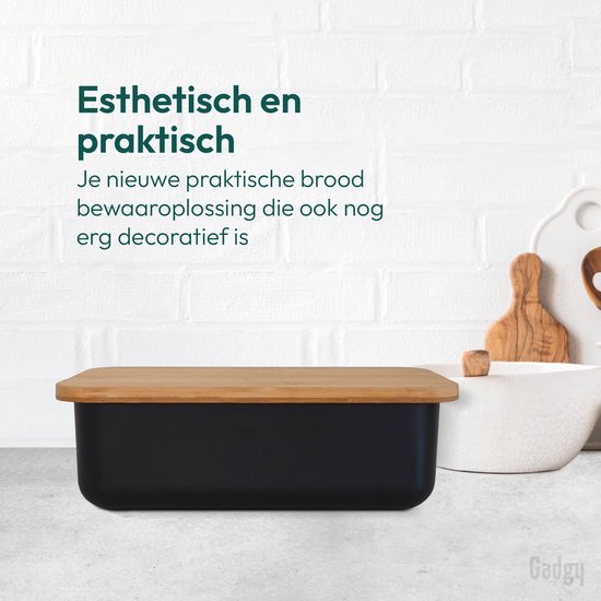 Gadgy avec planche à découper Gadgy - 36 x 19,5 x 11,5 cm - Boîte à pain avec couvercle en Bamboe Massief