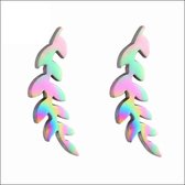 Aramat jewels ® - Regenboog oorbellen zweerknopjes blad chirurgisch staal 12x4mm
