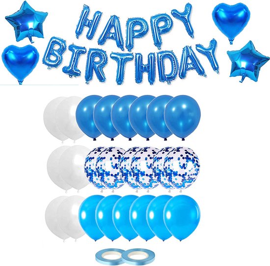 MagieQ Blauw Verjaardag Versiering Pakket Frozen Happy Birthday Folie Ballonnen  Slingers  en Latex Ballonnen Decoratie Ballon--  Feest Folieballon