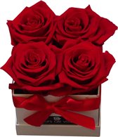 Fleurs de ville - Flowerbox met longlife rozen - Lang houdbare, echte rozen in doos - Gevriesdroogde rozen - 4 rozen - Vierkante doos wit - Light Red