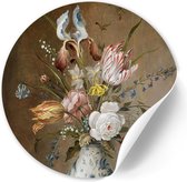 Behangcirkel Bloemstilleven met Porseleinen vaas - 60 cm - Zelfklevende decoratiefolie - Muursticker Oude Meesters & Bloemen