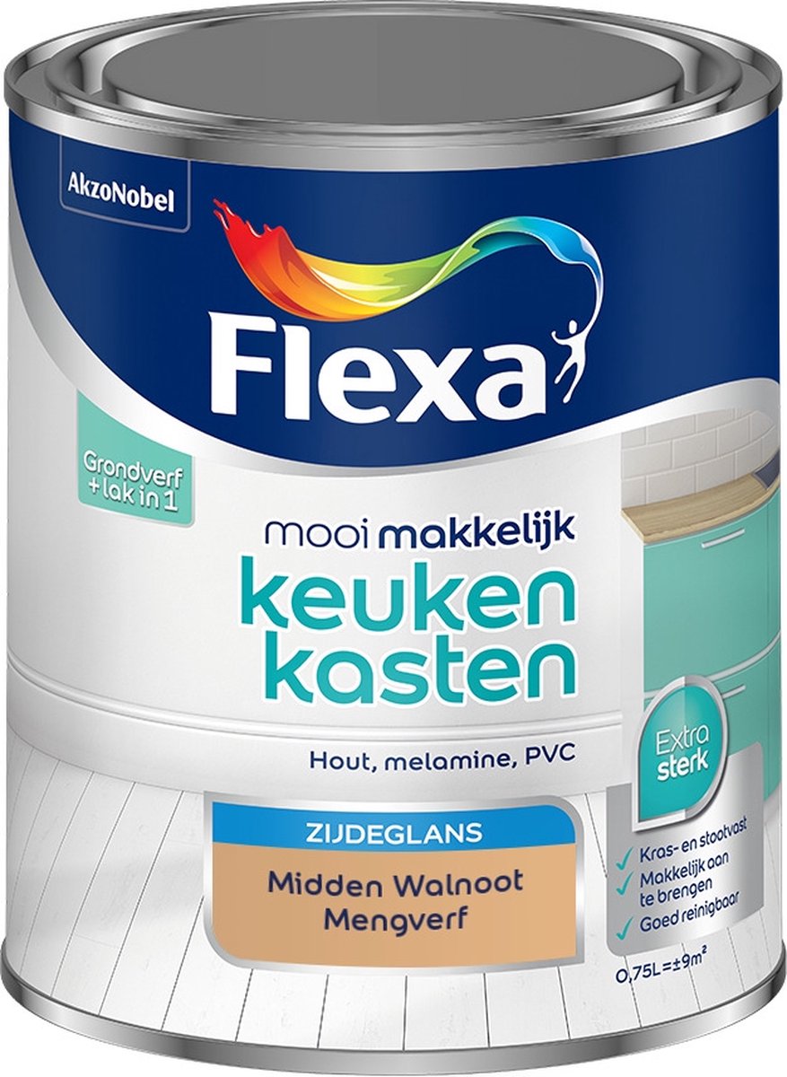 Flexa Mooi Makkelijk Verf - Keukenkasten - Mengkleur - Midden Walnoot - 750 ml