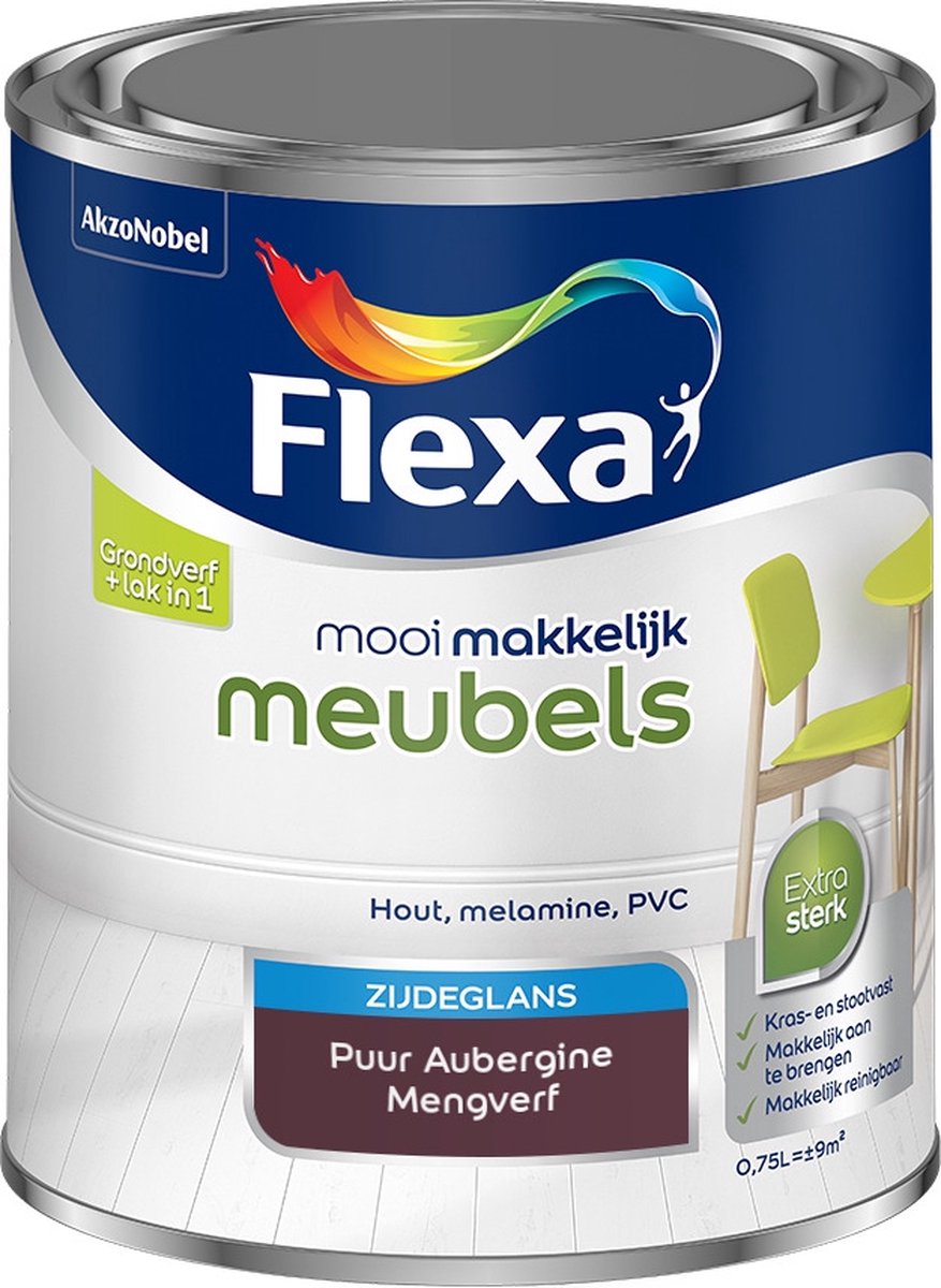 Flexa Mooi Makkelijk Verf - Meubels - Mengkleur - Puur Aubergine - 750 ml