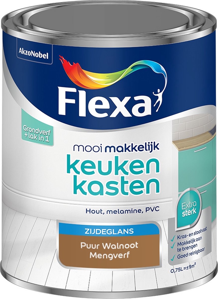 Flexa Mooi Makkelijk Verf - Keukenkasten - Mengkleur - Puur Walnoot - 750 ml