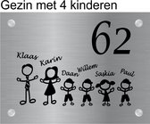 Naambord RVS-Look Familie / 15 x 20 cm, / Ouders met kinderen / Gepersonaliseerd naambord / incl. RVS bevestigingsmateriaal / Voordeur / Huisnummer / sportbeker.nl