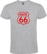Grijs t-shirt met 'Route 66' print Rood size L