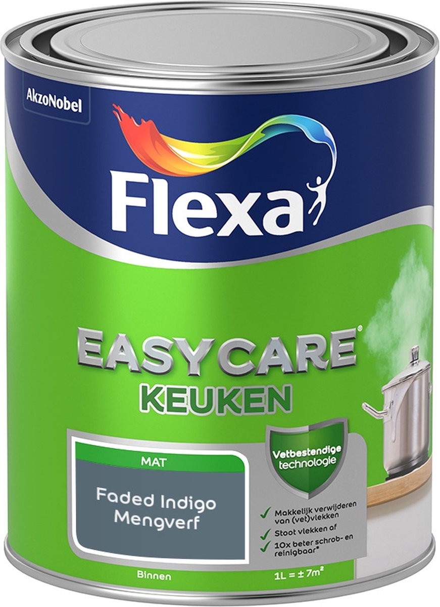 Flexa Easycare Muurverf - Keuken - Mat - Mengkleur - Faded Indigo - 1 liter