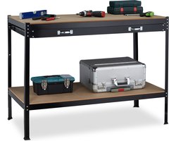 werkbank - met lade - 2 etages - tot 100 kg - staal - 90,5x121x63,5 cm - zwart