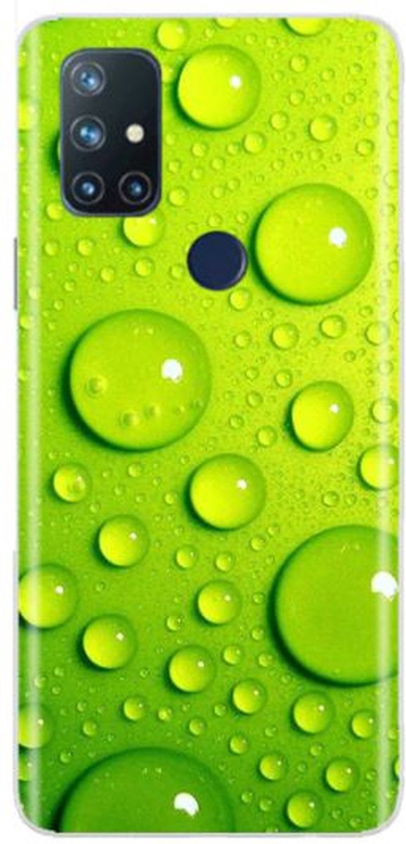 OnePlus Nord N100 Hoesje - Siliconen Back Cover - Shock Proof TPU - Groen waterdruppels