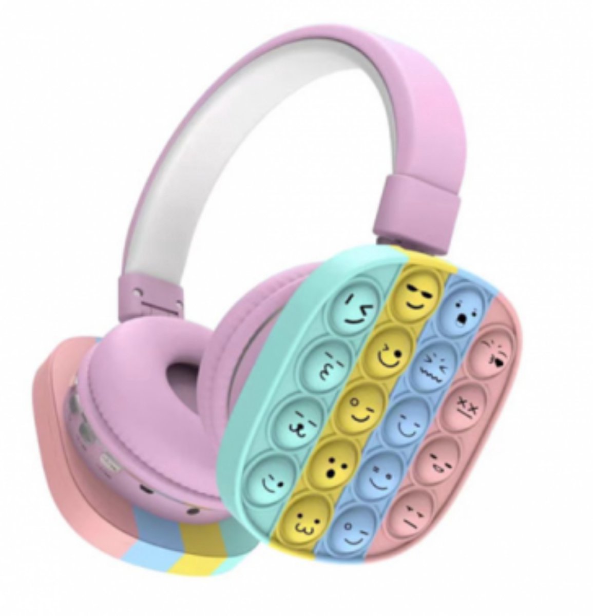 Koptelefoon Pop it fidget met smiley's gezichten voor kinderen - Bluetooth Koptelefoon voor kinderen - Regenboog Hoofdtelefoon - Headset - Roze