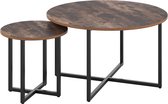 Kamyra® Houten Salontafels Rond - Bijzettafel, Tafel - Stevig, Stijlvol, Veilig - Hout, Metaal - 80x80x45 + 42x42x40 - Bruin