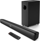 Saiyin Soundbar met subwoofers, soundbars voor TV Ultra Slim 29 inch bekabelde en draadloze Bluetooth 5.0-verbinding, 2.1-kanaals tv-luidspreker surround soundsysteem