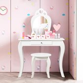 MEUBELEXPERT - kinderkaptafel met spiegel inclusief make-uptafel en verwijderbare kruk wit