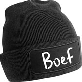 Boef Rustaagh muts - beanie - muts - winter -  onze size - zwart - tekst - bedrukt