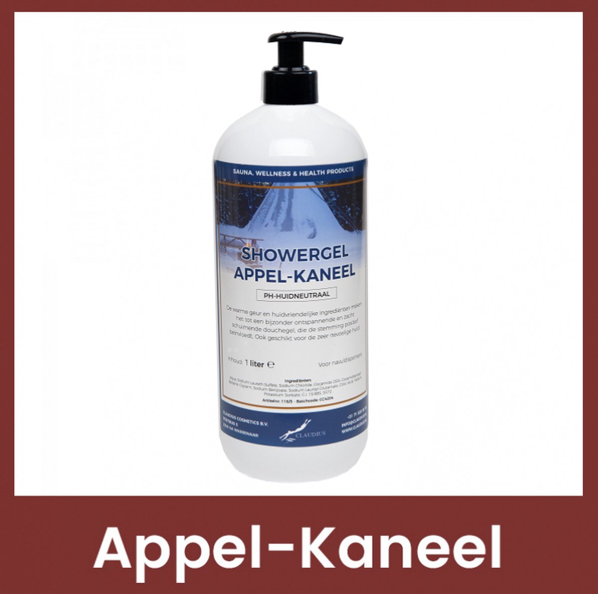 Showergel - 1 liter - Appel/kaneel - PH huidneutraal - Claudius - met pomp
