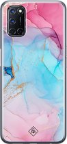 Oppo A52 hoesje siliconen - Marmer blauw roze | Oppo A52 case | TPU backcover transparant